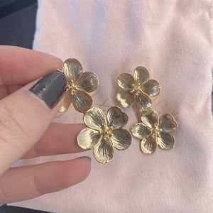 KATE + MARI Double Gold Flower Drop Earrings